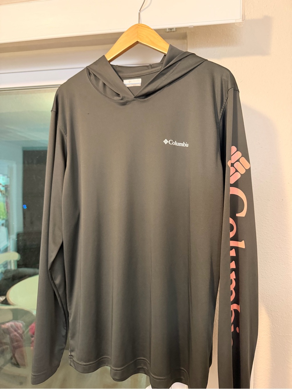 Columbia Black Hooded Long Sleeve Shirt with Pink Sleeve Logo